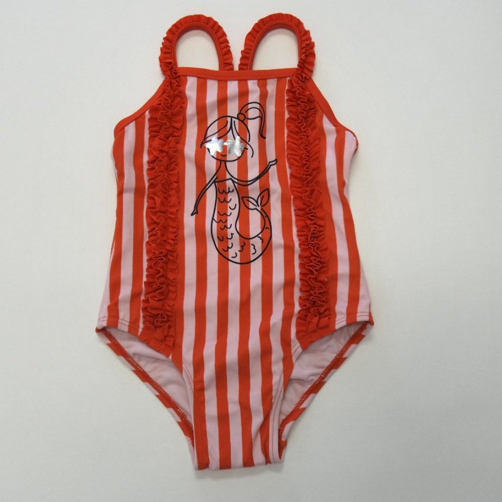 GAP BABY GIRL CORAL STRIPED MERMAID ONE PIECE SWIMWEAR WITH RUFFLE STRAP